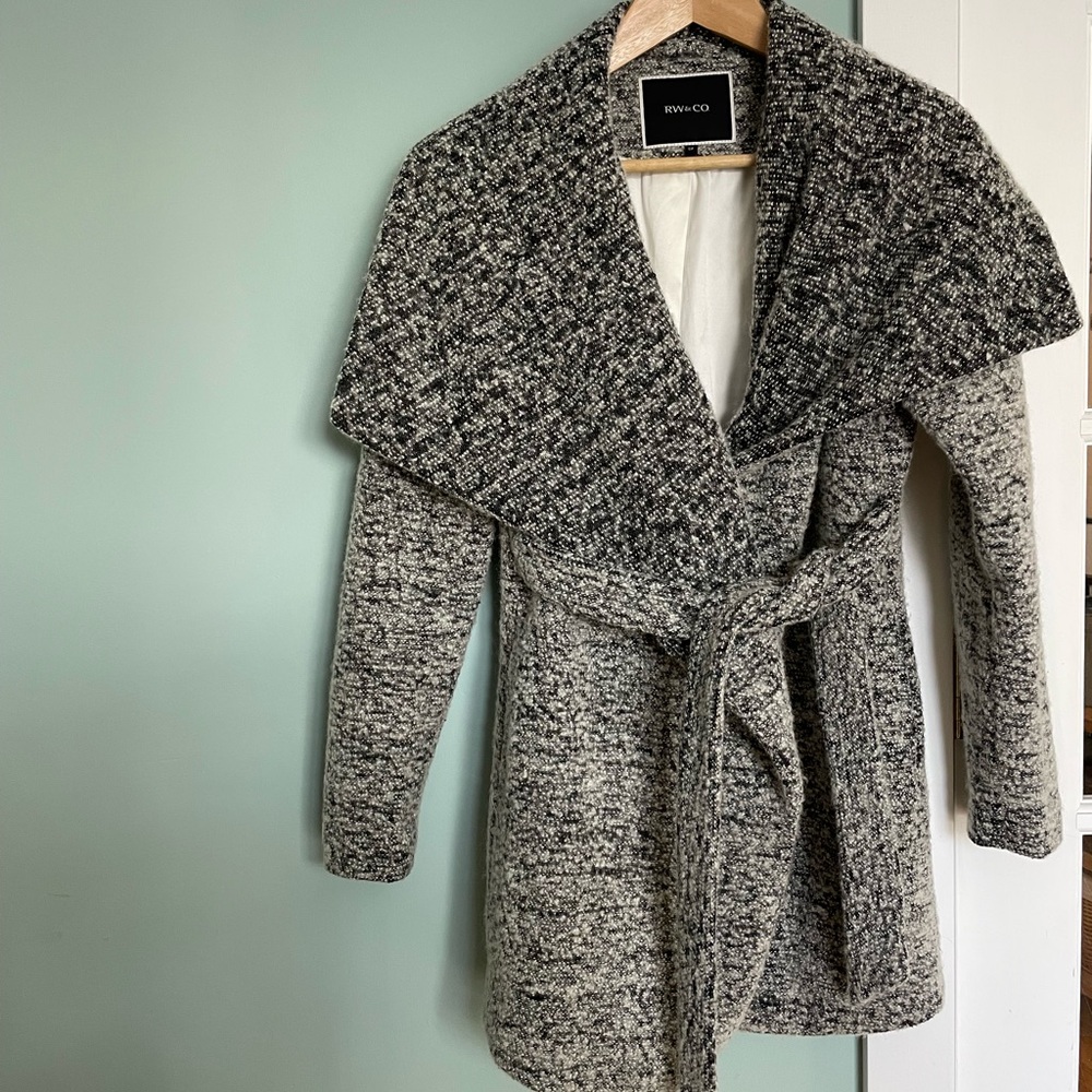 RW & Co Black and off-White Wool Textured Coat